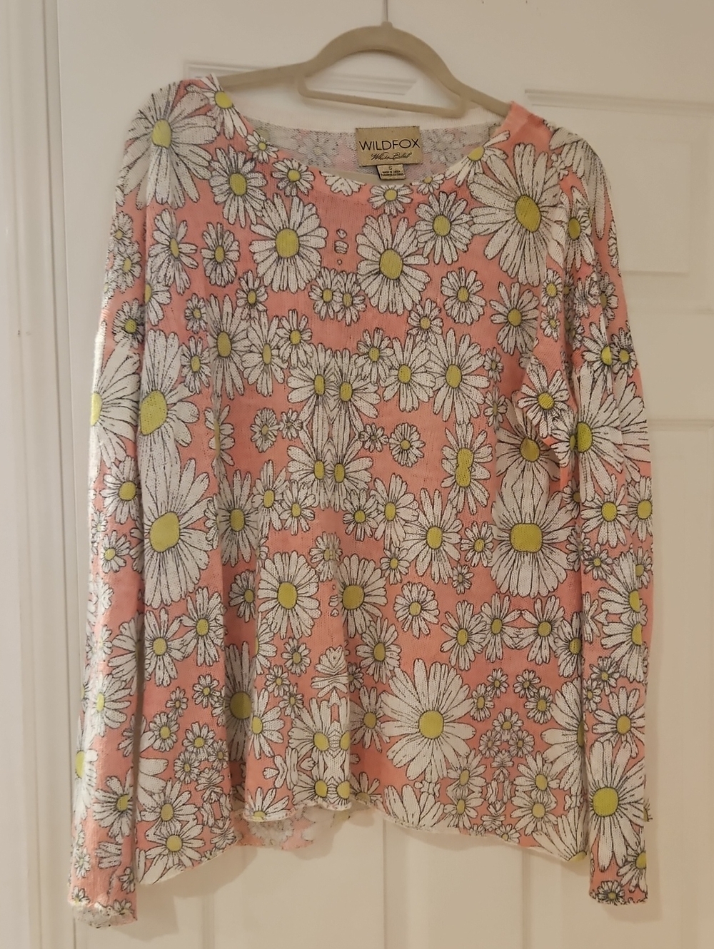 Wildfox White Label Pink Daisy-Print Long Sleeve Top Size S